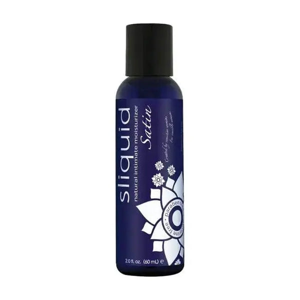 Sliquid Satin natural intimate moisturizer in a 2oz purple bottle with black cap
