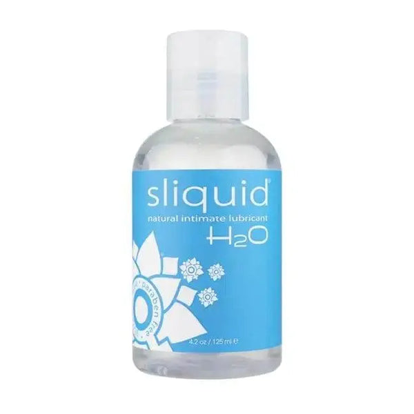 Sliquid H2O natural intimate lubricant in a clear 4.2oz bottle with blue label