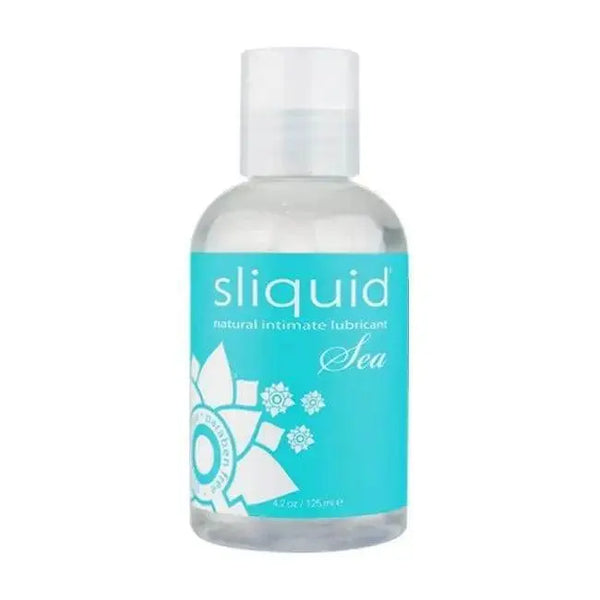 Sliquid Sea natural intimate lubricant in a clear 4.2oz bottle with teal label