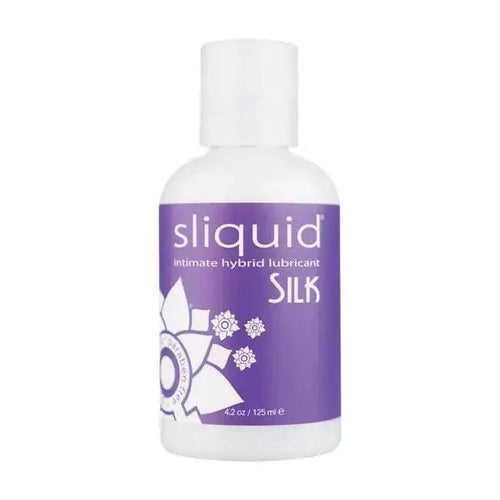 Sliquid Silk Hybrid Lubricant 4.2 oz white bottle with purple label