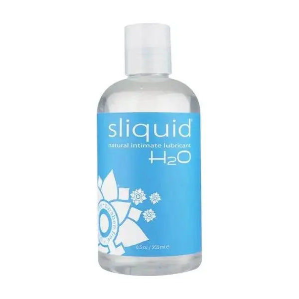 Sliquid H2O water-based intimate lubricant in a clear 8.5 oz bottle with blue label