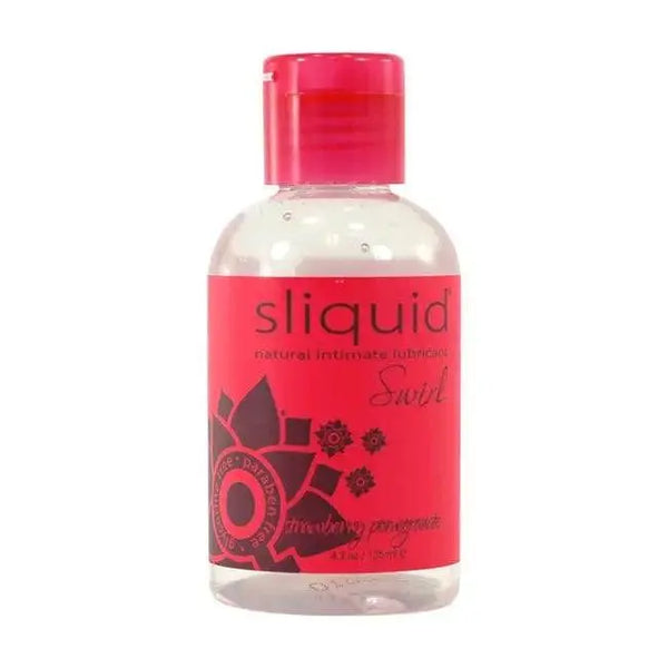 Sliquid Swirl Strawberry Pomegranate flavoured lubricant in a clear 4.2 oz bottle with pink cap
