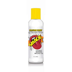 Smack Passion Fruit warming massage oil full bottle view highlighting pop-art lip graphic on label