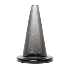 Smoke-toned TPE anal dilator cone with measurement markings and wide flat base