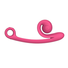 Snail Curve vibrator angled view displaying loop handle, flexible arm, and spiral clitoral head