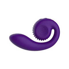 Snail Vibe Gizi purple silicone vibrator showing curved shaft and textured spiral head