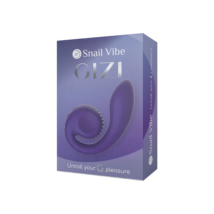 Snail Vibe Gizi vibrator box in purple showing snail-shaped silicone toy and tagline