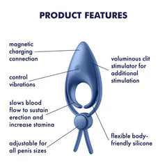 Sniper product features diagram highlighting magnetic charging, vibration control, and flexible silicone build
