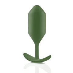 Snug Plug 4 by b-Vibe in army green showing smooth matte silicone finish and tapered neck