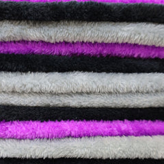 Close-up of soft plush fleece texture in asexual pride colours: black, grey, white, and purple