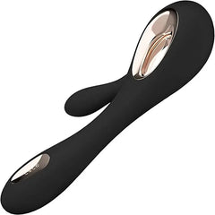 Close-up of Soraya Wave rabbit vibrator showing rose-gold clitoral arm and soft tip