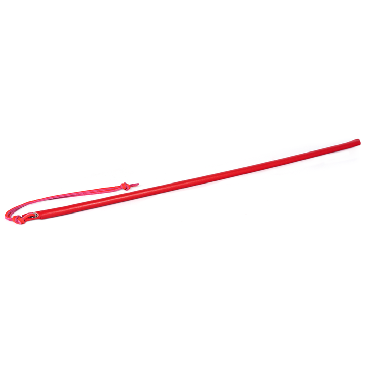 Spartacus 24" red leather wrapped cane with wrist loop, slim tapered shaft