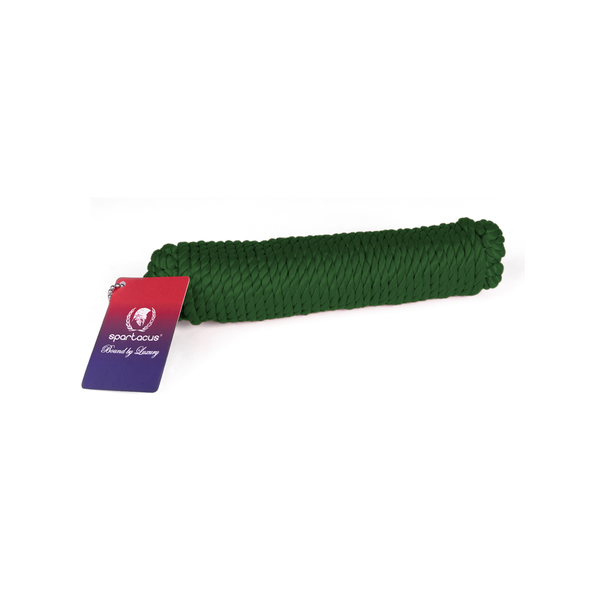Spartacus green vegan rope coiled neatly, 10 meters of soft braided cord for bondage use