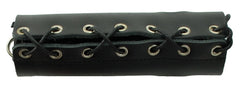 Spartacus lace-up leather sheath in black with silver eyelets and cord lacing