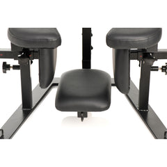 Close-up of split seat cushions and lower head rest pad on Pleasure Throne chair base