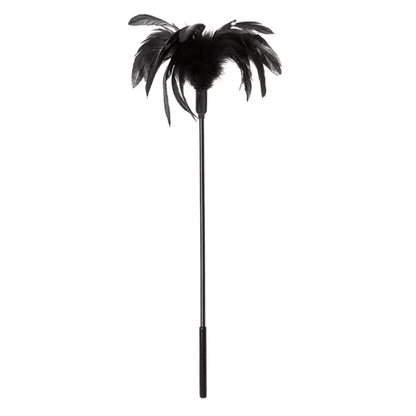 Sportsheets Starburst Tickler in black with full feather plume on slim wand