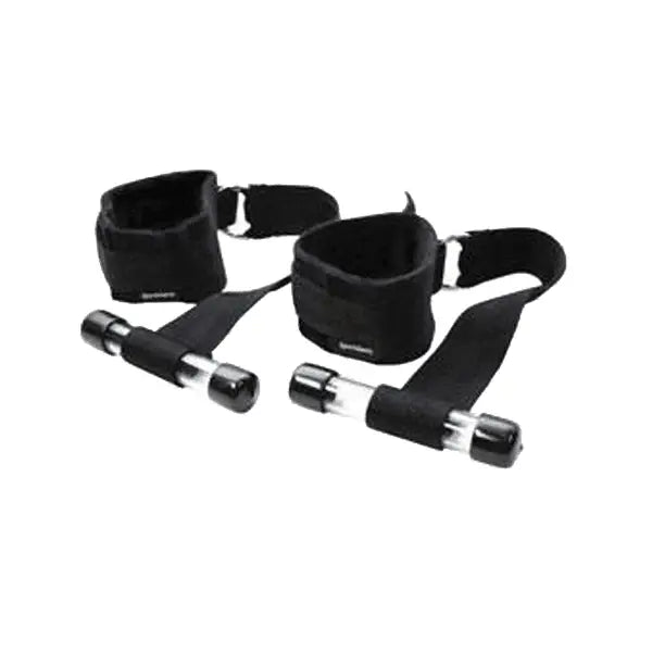 Sportsheets Door Jam Cuffs with padded black wrist cuffs and chrome handles on straps