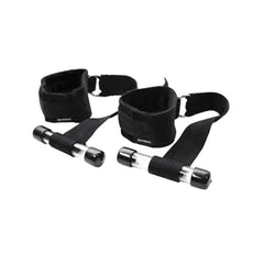 Sportsheets Door Jam Cuffs with padded black wrist cuffs and chrome handles on straps