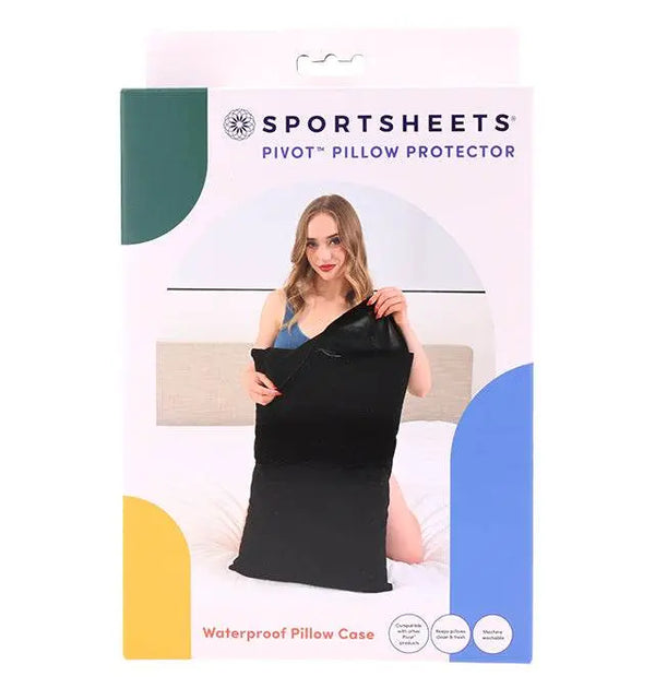 Sportsheets Pivot Pillow Protector retail box showing waterproof black pillowcase product