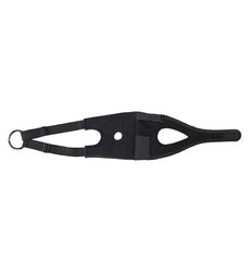 Sportsheets Pivot thigh strap laid flat showing dual cutouts, O-ring, and adjustable velcro band