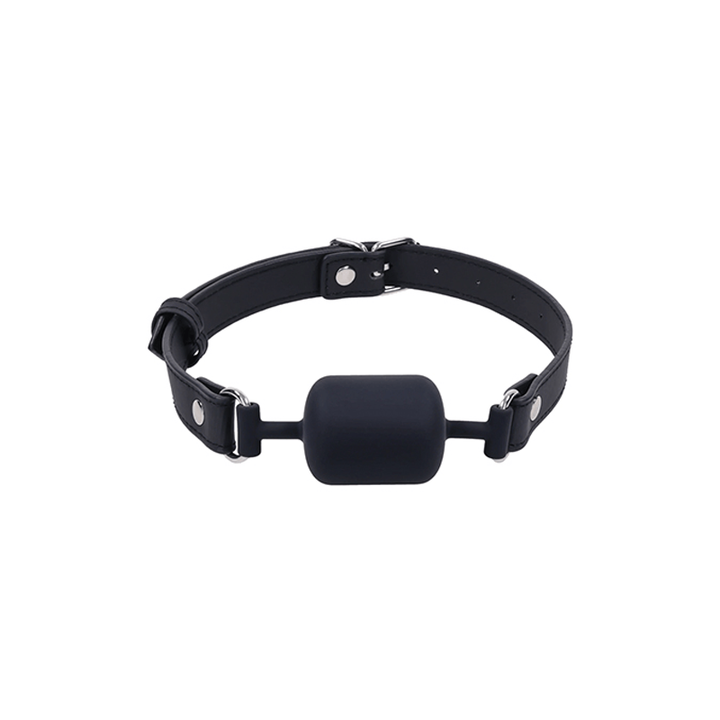 Sportsheets Signature Midnight Muse Barrel Gag with black faux-leather strap and silicone block