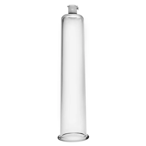 Standalone clear acrylic pump cylinder with smooth tapered opening and valve port