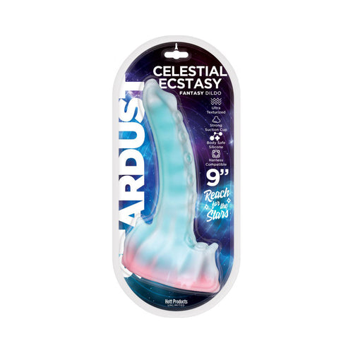 Stardust Celestial Ecstasy fantasy dildo in pastel blue and pink silicone, 9-inch, in packaging