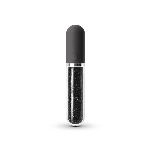 Stardust Charm rechargeable bullet vibrator in black with clear glitter-filled body