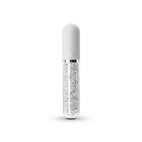 Stardust Charm rechargeable vibrator in white with silver glitter-filled clear body