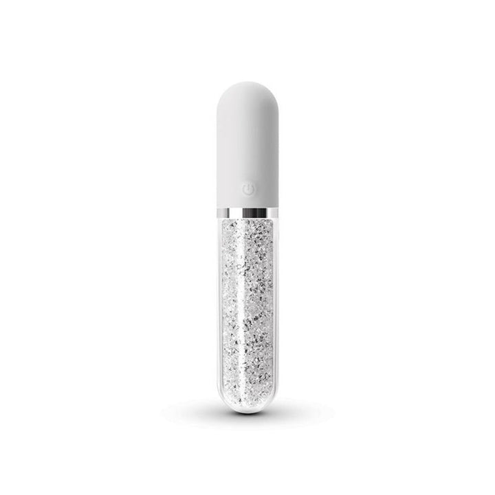 Stardust Charm rechargeable vibrator in white with silver glitter-filled clear body