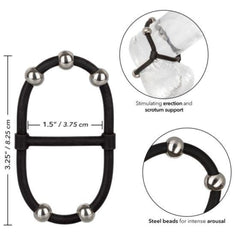 Steel Beaded Dual Silicone Maximizer dimensions shown: 3.25 in. tall, stretchy black silicone