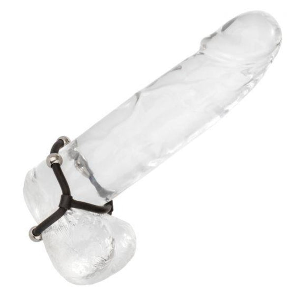 Steel Beaded Dual Silicone Maximizer shown in use on a clear anatomical model, dual-ring fit