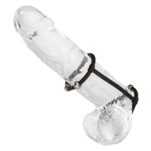 Steel Beaded Silicone Enhancer Cage shown fitted on clear display model for scale reference