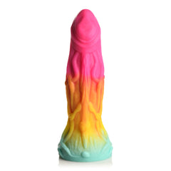 Straight-on front view of Shape Shifter dildo displaying detailed alien texture and vibrant colour blend