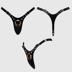 Strap-On-Me Leatherette Harness Fabulous in black glossy shown flat in three angles