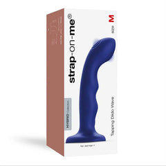 Strap-On-Me Tapping Dildo Wave M in night blue silicone shown in retail box packaging