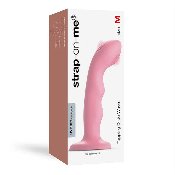 Strap-On-Me Tapping Dildo Wave M in pink silicone shown in retail packaging box