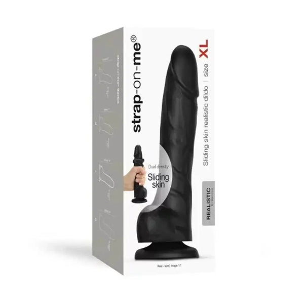 Strap-On-Me Sliding Skin Realistic Dildo XL black in retail box with dual-density label