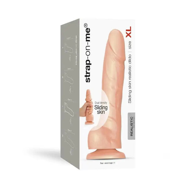 Strap-On-Me Sliding Skin Realistic Dildo XL Vanilla retail packaging, dual-density silicone design