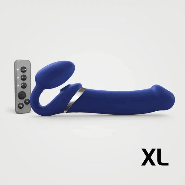 Strap-On-Me Multi Orgasm Bendable Strap-On XL in blue silicone with remote control
