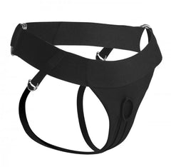 Strap U Avalon Jock Style Harness in black with adjustable elastic straps and O-ring front