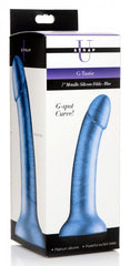 Strap U G-Tastic 7-inch metallic blue silicone dildo in branded retail packaging box
