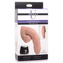 Strap U Large Bulge Packer Dildo Light packaging showing 6.5-inch size and product details