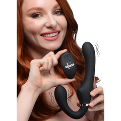 Strap U Mighty Rider strapless strap-on in black silicone held with wireless remote control