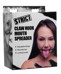 Strict Claw Hook Mouth Spreader product box showing adjustable strap spreader in use