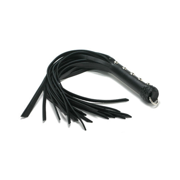 Strict Leather Beginner Flogger with black suede falls and studded handle, front view
