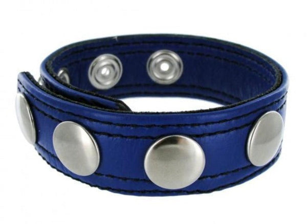 Strict Leather SpeedSnap Ring in blue with silver snap closures and stud accents