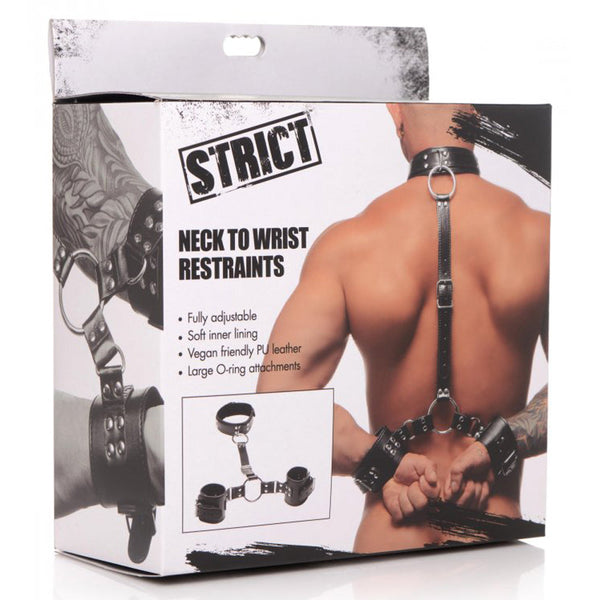 STRICT Neck to Wrist Restraints packaging showing product worn on male model from behind