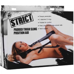 Strict Padded Thigh Sling Position Aid retail box with feature list and product preview