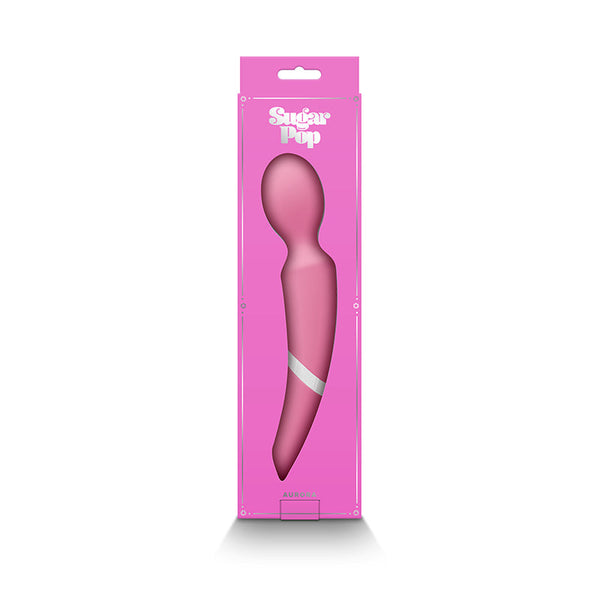 Sugar Pop Aurora pink wand massager displayed inside open-front pink gift box